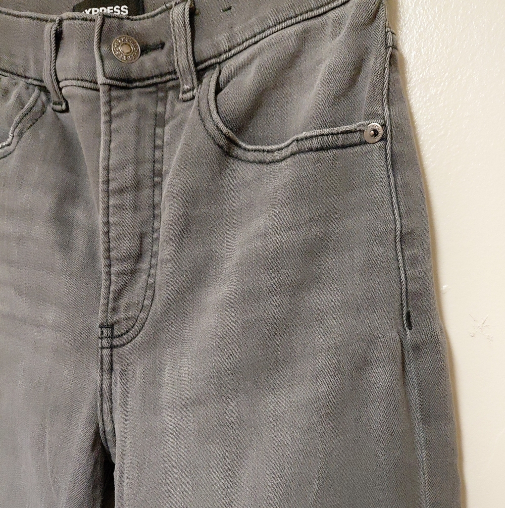 Express Super Highrise Grey Mom Jeans Size 0 Regular - Picture 6 of 12